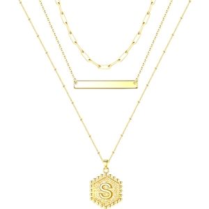 TURANDOSS 14k gold plated initial "S" layered Necklace